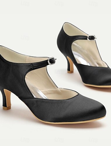  Elegante Mary-Jane-Pumps aus Satin für Damen – bequeme Halbschuhe mit verstellbarem Riemen für Hochzeiten, Partys und formelle Anlässe