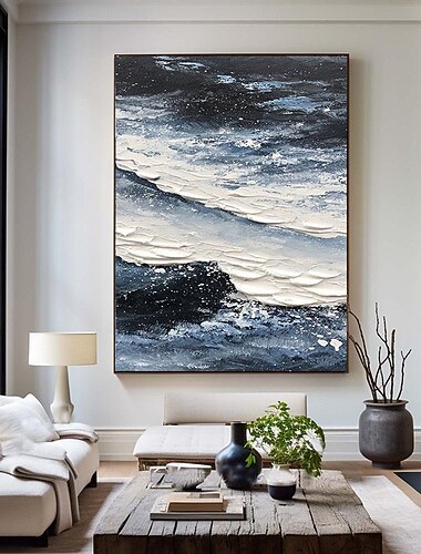  store sjølerret oljemalerier håndlagde 3d havlandskap tekstur kunst oljemalerier håndlaget veggkunst blått hav og hvitt hav bølge malerier oljemaleri veggkunst maleri