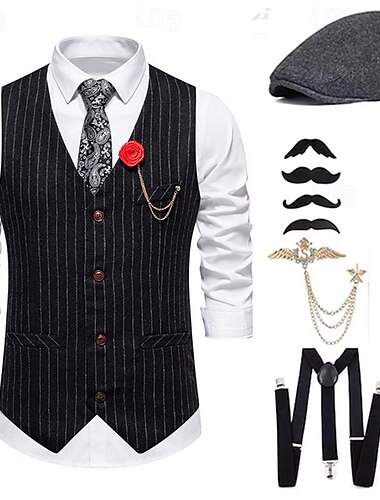  Retro Vintage Goldene Zwanziger 1920er Hut Outfits Weste Der große Gatsby Gentleman Mode Herren Weihnachten Halloween Karneval Abschlussball Junggesellinnenabschiedsparty Festival Erwachsene Krawatte