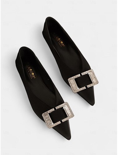  Beige Ballerinas mit spitzer Spitze und Strassschnalle für Damen – elegante Schuhe für die Arbeit, die Freizeit und besondere Anlässe