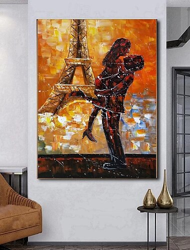 pittura a olio di amanti di coppia che abbraccia - pittura a olio impressionista dipinta a mano per amanti di Parigi su tela dipinti ad olio con spatola miglior regalo