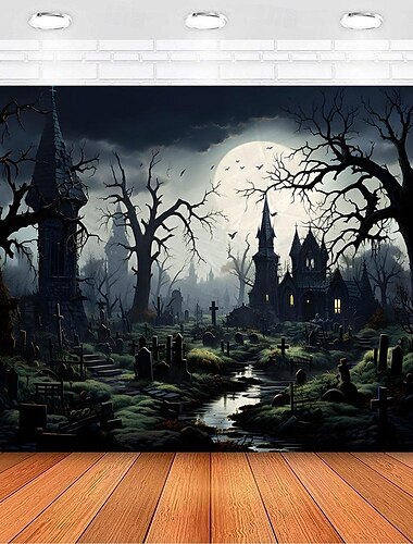  Ταπισερί Halloween με τρομακτικό δάσος τοιχογραφία μεγάλης ταπισερί διακόσμηση με φωτογραφικό υπόβαθρο κουβέρτα κουρτίνα διακόσμηση σπιτιού υπνοδωματίου σαλονιού γκλίτσα φάντασμα νεκροταφείου