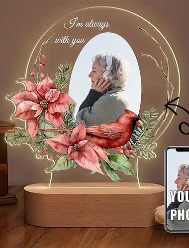  Marco de fotos iluminado personalizado "Siempre estoy contigo" - Luz nocturna acrílica personalizada, obsequios conmemorativos para la pérdida de un ser querido, decoración para el recuerdo