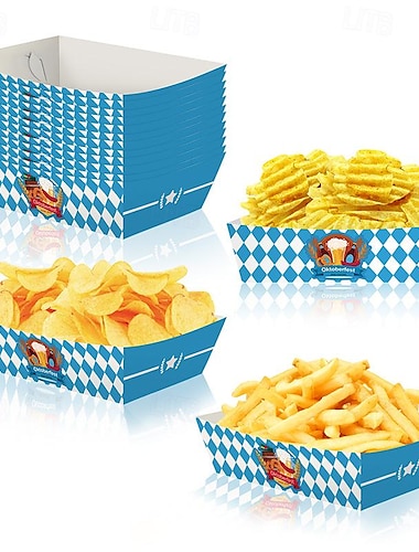  36 pièces fournitures de fête oktoberfest fête allemande drapeau bavarois 4 boîtes de nourriture de coin papier plateaux de collation du festival de la bière allemande plateaux de nourriture jetables