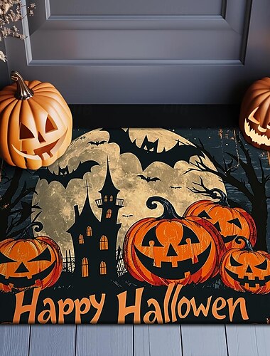  Halloween Dekoration Kürbis Krähe Fußmatte Küchenmatte Bodenmatte rutschfester Bereich Teppich Ölfester Teppich Indoor Outdoor Matte Schlafzimmer Dekor Badezimmermatte Eingangsteppich