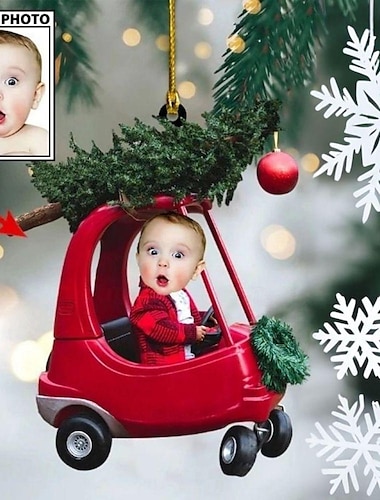  Personalisierte Foto-Weihnachtsornamente Acryl 2D individuelle Babykopf-Weihnachtsbaumornamente Weihnachtsdekoration hängendes Pendant Geschenke