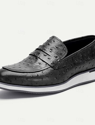  Herren-Loafer aus Leder mit Straußenmuster – hochwertige Slipper aus Rindsleder für formelle und legere Anlässe