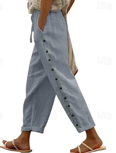  Damen Hose aus Baumwollleinen Hosen Hose Alltagstauglich Knöchellang Einfach Seitentaschen Atmungsaktivität Bequem Unelastisch Wochenende Schwarz Weiß Blau Khaki Frühling & Sommer Normale Passform