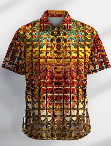  Homme Dégradé Métallique Chemise Chemise boutonnée Manche Courte Rétro Vintage Décontractées Vacances Tenue de soirée du quotidien Eté Col rabattu Boutonner Impression 3D Jaune Dorée Vert