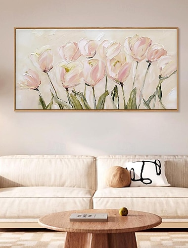  håndlaget oljemaleri lerret veggkunst dekorasjon moderne abstrakt rosa lilje blomst til stue hjemmeinnredning rullet rammeløst ustrukket maleri