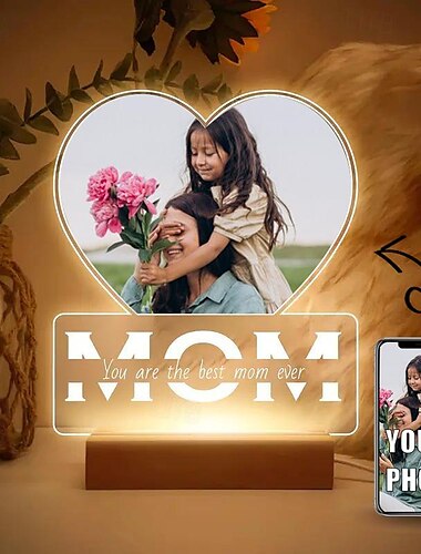  Marco de Foto Iluminado Personalizado Regalo Ideal para Mamá – Eres la Mejor Mamá Luz Nocturna Acrílica en Forma de Corazón para el Día de San Valentín Boda Aniversario Regalo de Cumpleaños