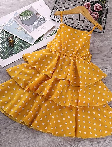  Mädchen' 3D Stelle Rüschenkleid Cami-Kleid Ärmellos Sommer Urlaub Täglich Festtage Prinzessin Schön Süß kinderkleidung 4-12 Jahre Trägerkleid A Linie Kleid Knielang Regular Fit