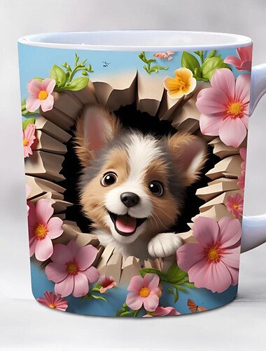  Kaffeetasse mit Tiermotiv, 3D-Illusion, Kaffeetasse, Geschenktasse mit Tiermotiv, Reisetasse, lustige Trinktasse, Schreibtischdeko, 325 ml Keramiktasse, Teetasse, Geburtstags- und Weihnachtsgeschenke