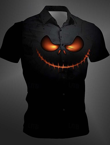  Halloween Herren Kürbis Hemd Knopfhemd Kurzarm Brautkleider schlicht Dunkel Party-Abendgarderobe Täglich Urlaub Sommer Winter Frühling & Herbst Umlegekragen Knopf hoch 3D-Druck Purpur Orange Grün