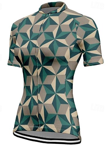  Mulheres Camisa para Ciclismo Geométrico Manga Curta Moto Camiseta Blusas com 3 bolsos traseiros Ciclismo de Montanha Ciclismo de Estrada Secagem Rápida Zíper Frontal Capilaridade Esportes Amarelo