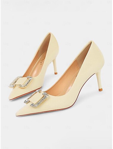  elegante grüne Satin-Pumps mit Strass-Schnalle für Damen: perfekt für Hochzeiten und formelle Anlässe