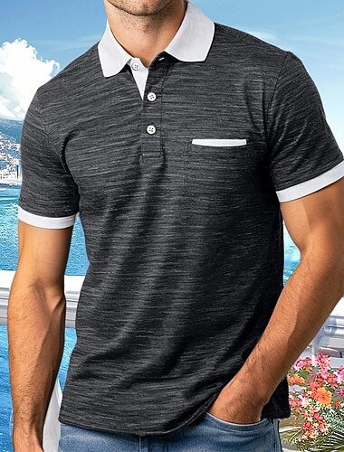  Herren Polo Golfhemd Casual Festtage Kargen Kurzarm Modisch Basic Farbblock Patchwork Sommer Regular Fit Schwarz Dunkelblau Kaffee Grau Polo