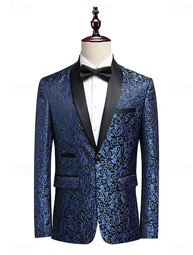  Herren Druck Blazer Party Luxus Blazer Jacke Jacquard Blazer Normaler Standardfit Einknopf Schwarz Burgunderblau Khaki
