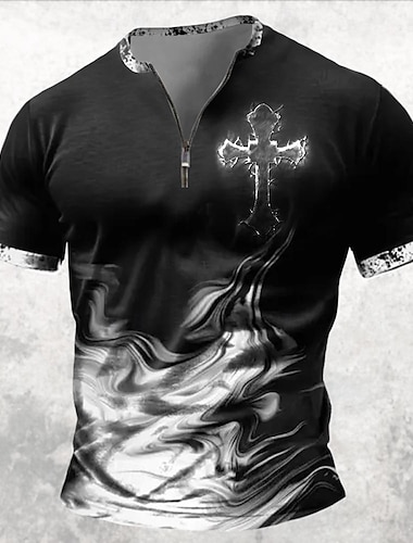 Homens Terror Gótico Cruz Camiseta Manga Curta Camiseta Impressão 3D Meio Zíper Camisa Retro Vintage Rua Casual Diário Preto Verão Primavera Roupa S M L XL XXL XXXL   Homens Terror Gótico Cruz Camiseta Manga Curta Camiseta Impressão 3D Meio Zíper Camisa Retro Vintage Rua Casual Diário Preto Verão Primavera Roupa S M L XL XXL XXXL