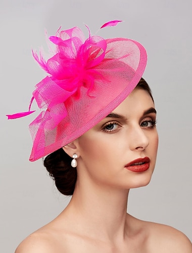  Fascinateurs Plumes Réseau Chapeau Saucer Mariage Course de Chevaux Ladies Day Melbourne Cup Avec Capeline en Plumes Accessoire de Tête Mode pour Impressionner Robe de Course
