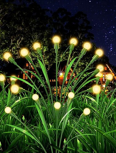  2 piezas de luces de jardín LED solares luces titilantes de luciérnagas 6/8/10LED luces decorativas para caminos de jardín exteriores a prueba de agua para Halloween