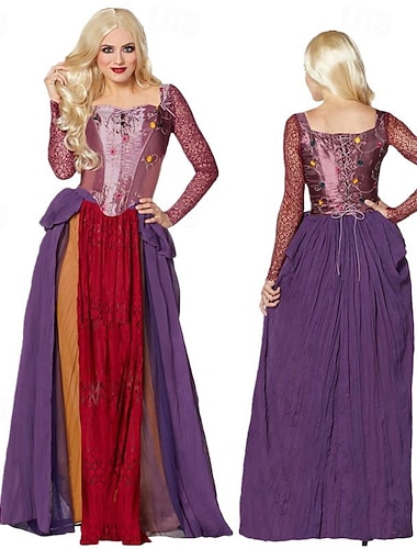  Hocus Pocus Bruxa Sarah Vestidos Traje Cosplay Étnico Transicional Cosplay filme for Mulheres Adulto Dia Das Bruxas Carnaval Baile de Máscaras Festa / Eventos Mascarilha
