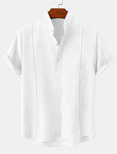  Herren Hemd leinenhemd Guayabera Hemd Sommerhemd Strandbekleidung Feste Farbe Casual Täglich Weiß Königliches Blau Grün Khaki Kurzarm Stehkragen Sommer Frühling Bekleidung