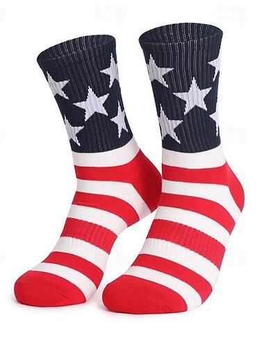  Herren 1 Paar Socken Laufsport Socken Freizeitsocken Lange Socken Schwarz Weiß Farbe Amerikanische US-Flagge Sport & Natur Täglich Urlaub Grundlegend Mittel Frühling Herbst Modisch Brautkleider