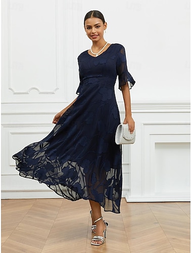  Dam Maxiklänning Cocktail klänning Bröllopsgästklänning Semi formell klänning A linjeklänning Elegant Kontor Födelsedag Fjärilsärmar Bröllopsgäst Cocktailfest Formell kväll Normal Ensfärgat Slät