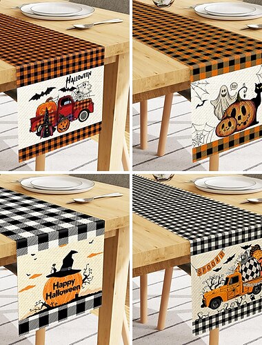  Halloween-Tischläufer – gruseliges und festliches Design – strapazierfähiger und dekorativer Stoff – perfekt, um Ihrem Esstisch einen Halloween-Touch zu verleihen – ideal für Partys und Zusammenkünfte