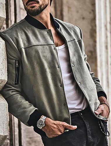  Herren Leichte Jacke Bomberjacke Bomberjacke aus Leder Täglich Urlaub Weich Tasche Frühling & Herbst Glatt Modisch Klassisch Ständer Standard Aprikose Schwarz Rot Marineblau Braun Jacken