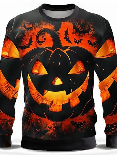  Kürbis Herrenmode Komfort Farbe Sweatshirts 3D Druck Sweatshirt Halloween Hoodies Black Crew