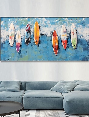  dipinto a mano colorato su misura tavola da surf pittura a olio fatta a mano estate surf nuoto festa pittura astratta blu oceano paesaggio marino pittura a olio su tela arte della parete pittura per