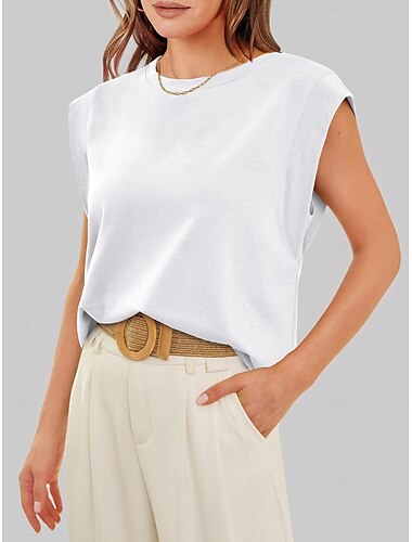  Women's Shirt Blouse Rayon Stylish Modern Solid Color Cap Sleeve Sleeveless Crew Neck Work Daily Black White Pink Wine Blue Summer