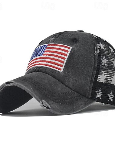  Herren Cap Basecap Sonnenhut Kappe Schwarz Wein Baumwolle Bestickt Modisch Brautkleider schlicht Strasse Täglich Amerikanische US-Flagge Einstellbar Sonnenschutz Atmungsaktiv