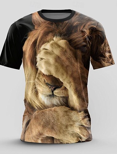  Homme Lion Marrant T shirt Manche Courte T-shirt 3D effet Col Ras du Cou Chemise Rétro Vintage Décontractées Style de rue Sport extérieur Vacances Sortie Marron Kaki Printemps été Vêtement Tenue S M