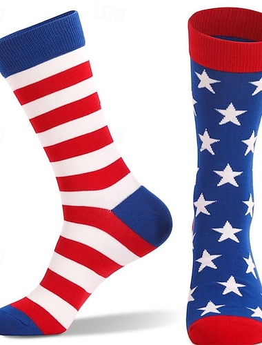  Hombre 1 Par Calcetín Calcetines para correr Calcetines informales Calcetines largos Negro Blanco Color Bandera estadounidense de los Estados Unidos Deporte Diario Vacaciones Básico Medio Primavera
