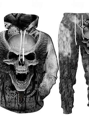  Skelett Totenkopf Austattungen Kapuzenshirt Trainingsanzug Anime 3D Vordertasche Grafik Für Paar Herren Damen Erwachsene Halloween Karneval Maskerade 3D-Druck Casual