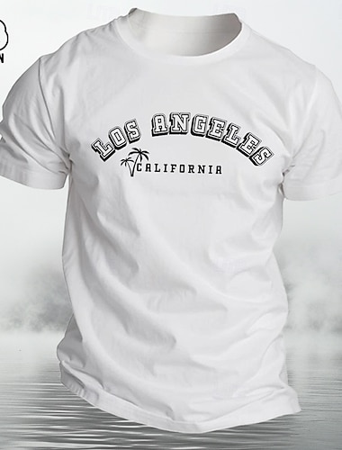  男性用 都市 ロサンゼルス レタープリント Tシャツ ティートップ コットン１００％ 半袖 グラフィック シャツ ブラック ホワイト ダック 快適なTシャツ ストリート スポーツ・アウトドア ファッションデザイナーの衣類
