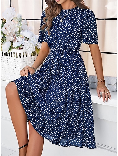  robe décontractée pour femme robe trapèze imprimé floral col ras du cou robe midi élégante décontractée rendez-vous quotidien manches courtes été
