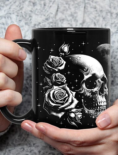  Totenkopf-Tasse, 13 oz, Gothic-Geschenke für Frauen, Totenkopf-Geschenke für Frauen – Hexengeschenke, Totenkopf-Geschenke für Männer, einzigartiger großer Totenkopf-Kaffeebecher – Gothic-Dekor, Gothic-Tasse – Totenkopf-Tasse, Gothic-Geschenke für Männer,