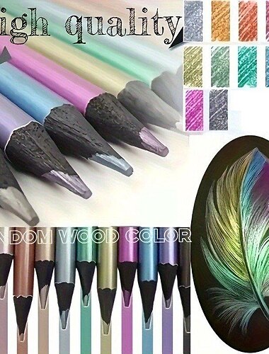  12/24 st metalliska fluorescerande färgpennor trä ritning pennor trä skiss penna set premium giftfria konst pennor