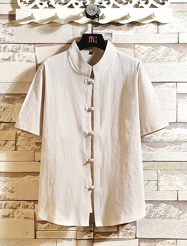  Per uomo Camicia Camicia con colletto cinese Camicia con colletto alla coreana Camicia Estiva Camicia casual Camicia da Spiaggia Nero Bianco Blu Kaki Manica Corta Semplice Collo alla coreana Vacanza