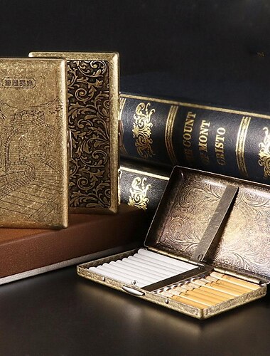  pitillera vintage, capacidad para 20 cigarrillos, ligera y portátil, doble cara con múltiples estampados, accesorio