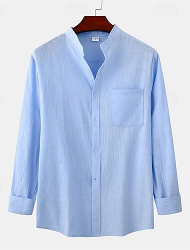  Per uomo Camicia Camicia Estiva Camicia casual Camicia da Spiaggia Camicia con Bottoni Nero Bianco Blu marino Marrone Kaki Manica Lunga Semplice Colletto alla coreana Vacanza Camicia hawaiana Tasca
