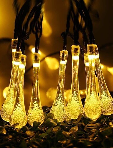  6,5m 30leds solární kapka vody řetězová světla venkovní vodotěsná víla řetězové světlo 8 režimů osvětlení dovolená svatba zahrada trávník vánoční halloween dekorace na terasu
