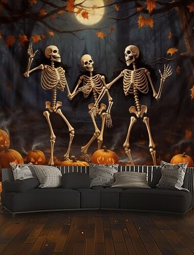  Halloween Dekorationen Skelette Paar Wandteppich Wand Kunst große Wandteppich Wandbild Dekor Fotografie Hintergrund Decke Vorhang Haus Schlafzimmer Wohnzimmer Dekoration