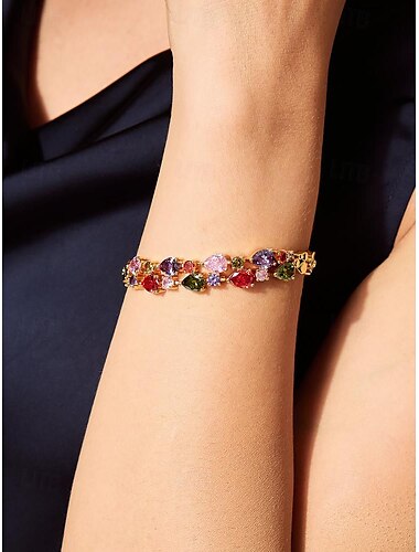  Pulsera de cobre bañada en oro para mujer con circonitas multicolores: joyería elegante para ocasiones especiales