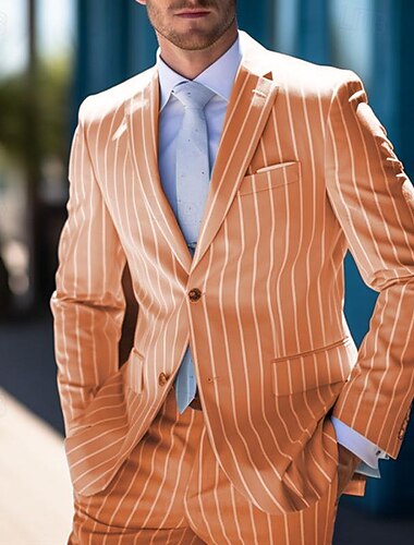 Hombre Graduación chaqueta Negocio Fiesta de Cóctel Fiesta de Boda Moda Casual Primavera & Otoño Poliéster Rayas Botones Bolsillo Cómodo Botonadura Simple Chaqueta de sport Rosa Azul Piscina Naranja