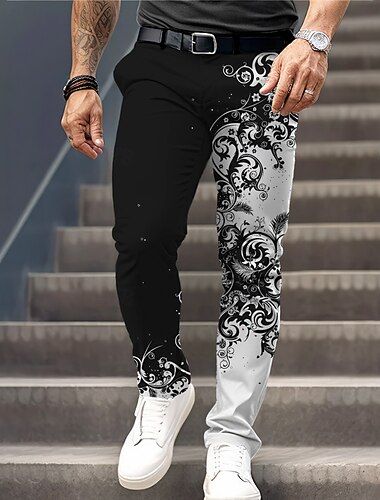  Férfi Minta Kosztüm Közepes csípő Üzleti alkalmi Előírásos Hétköznapi Cipzár Zseb Nyár Tavasz Ősz 3D nyomtatás Fekete